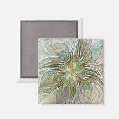 Floral Fantasy Modern Fractal Art Flower met Gold Magneet (Voorkant / Achterkant)