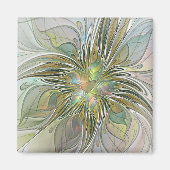 Floral Fantasy Modern Fractal Art Flower met Gold Magneet (Voorkant)