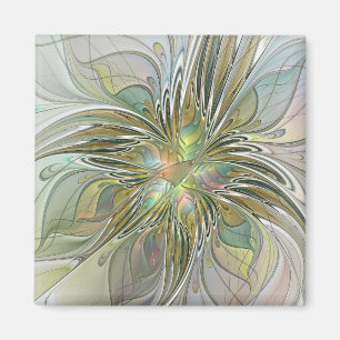 Floral Fantasy Modern Fractal Art Flower met Gold Magneet