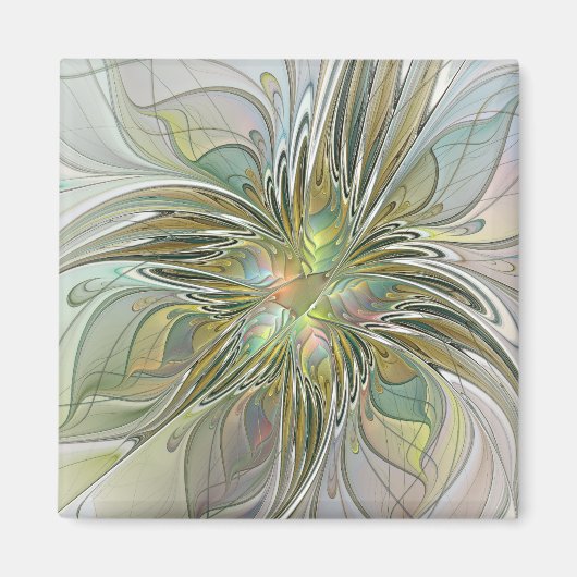 Floral Fantasy Modern Fractal Art Flower met Gold Magneet (Voorkant)