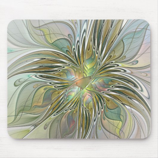 Floral Fantasy Modern Fractal Art Flower met Gold Muismat (Voorkant)