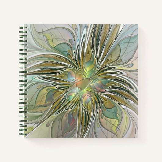 Floral Fantasy Modern Fractal Art Flower met Gold Notitieboek (Voorkant)