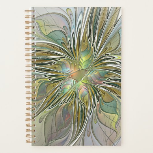 Floral Fantasy Modern Fractal Art Flower met Gold Planner (Voorkant)