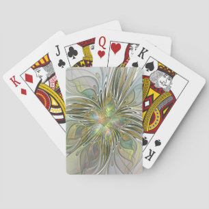 Floral Fantasy Modern Fractal Art Flower met Gold Pokerkaarten