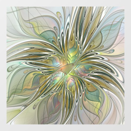 Floral Fantasy Modern Fractal Art Flower met Gold Raamsticker (Vel)