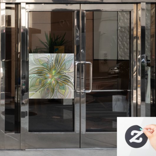 Floral Fantasy Modern Fractal Art Flower met Gold Raamsticker (Kantoordeur)