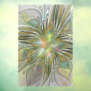 Floral Fantasy Modern Fractal Art Flower met Gold Raamsticker
