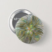 Floral Fantasy Modern Fractal Art Flower met Gold Ronde Button 5,7 Cm (Voorkant /achterkant)
