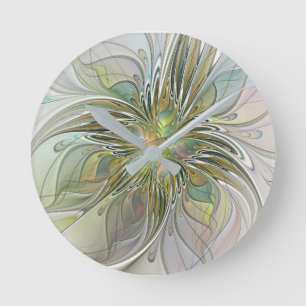 Floral Fantasy Modern Fractal Art Flower met Gold Ronde Klok