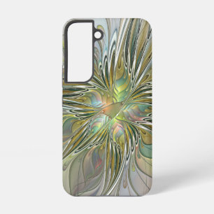Floral Fantasy Modern Fractal Art Flower met Gold Samsung Galaxy Hoesje