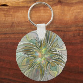 Floral Fantasy Modern Fractal Art Flower met Gold Sleutelhanger (Voorkant)