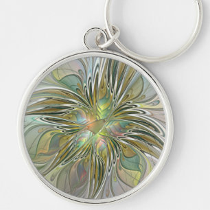 Floral Fantasy Modern Fractal Art Flower met Gold Sleutelhanger
