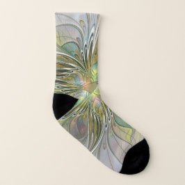 Floral Fantasy Modern Fractal Art Flower met Gold Sokken