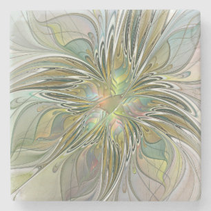 Floral Fantasy Modern Fractal Art Flower met Gold Stenen Onderzetter
