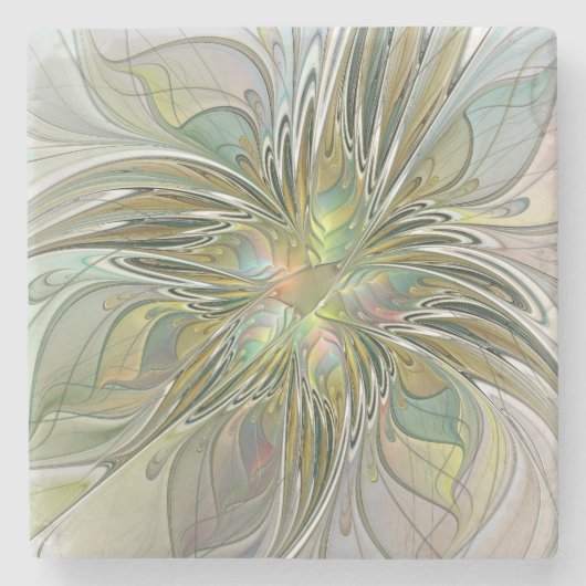 Floral Fantasy Modern Fractal Art Flower met Gold Stenen Onderzetter (Voorkant)