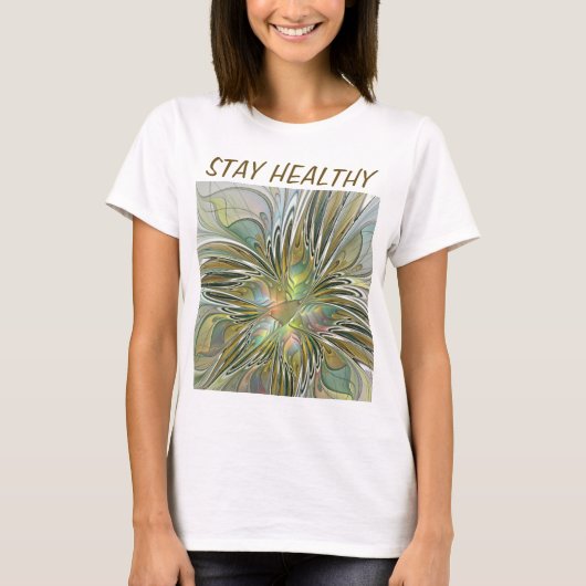 Floral Fantasy Modern Fractal Art Flower met Gold T-shirt (Voorkant)