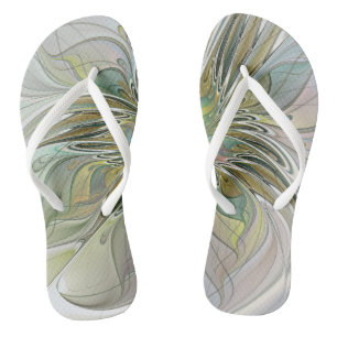 Floral Fantasy Modern Fractal Art Flower met Gold Teenslippers