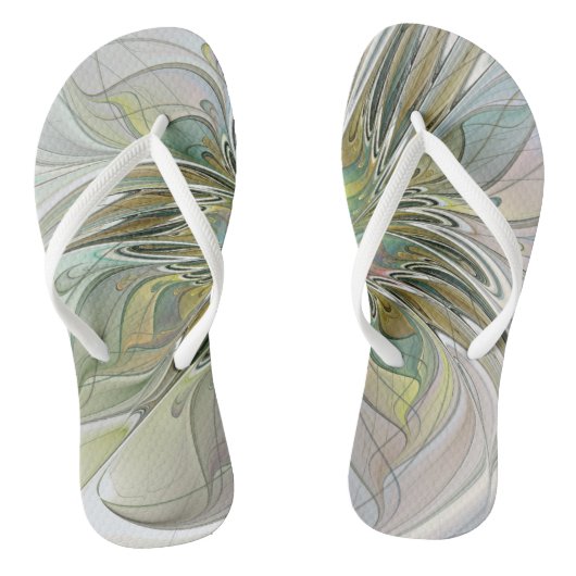 Floral Fantasy Modern Fractal Art Flower met Gold Teenslippers (Voetbed)