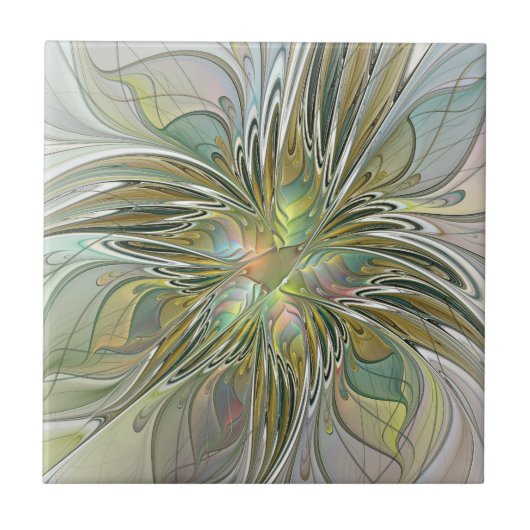 Floral Fantasy Modern Fractal Art Flower met Gold Tegeltje (Voorkant)