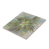 Floral Fantasy Modern Fractal Art Flower met Gold Tegeltje (Zijkant)