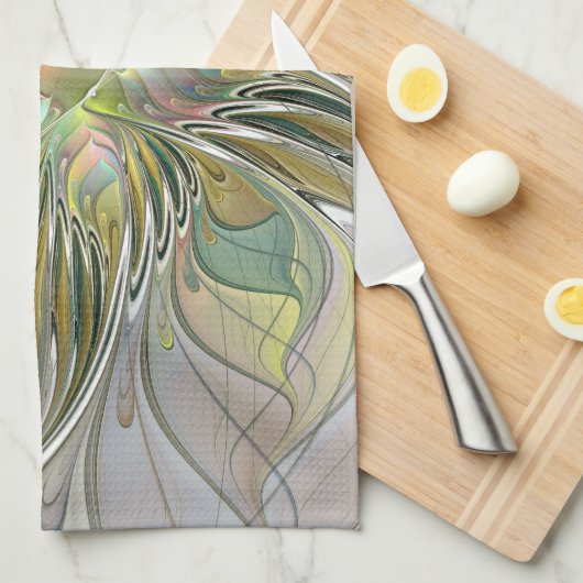 Floral Fantasy Modern Fractal Art Flower met Gold Theedoek (Quarter Fold)