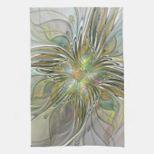 Floral Fantasy Modern Fractal Art Flower met Gold Theedoek (Verticaal)