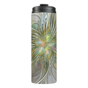 Floral Fantasy Modern Fractal Art Flower met Gold Thermosbeker