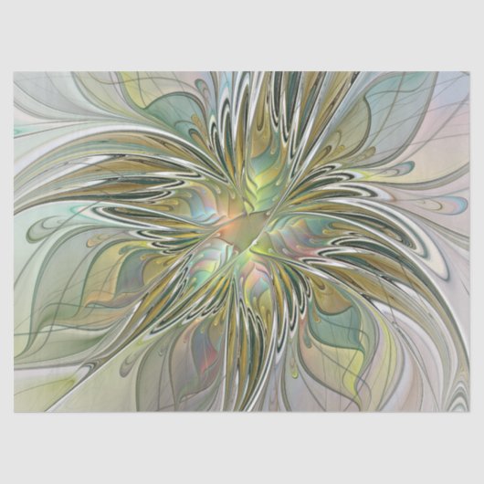 Floral Fantasy Modern Fractal Art Flower met Gold Tissuepapier (Voorkant)
