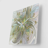 Floral Fantasy Modern Fractal Art Flower met Gold Vierkante Klok (Hoek)