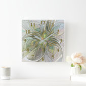 Floral Fantasy Modern Fractal Art Flower met Gold Vierkante Klok (Huis)
