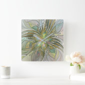 Floral Fantasy Modern Fractal Art Flower met Gold Vierkante Klok (Huis)