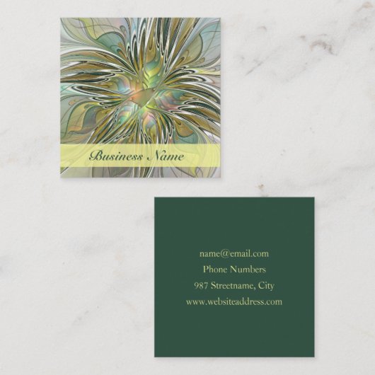 Floral Fantasy Modern Fractal Art Flower met Gold Vierkante Visitekaartje (Voorkant / Achterkant)