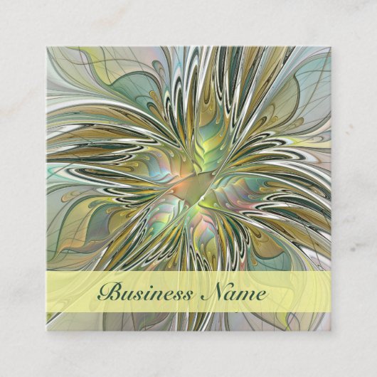 Floral Fantasy Modern Fractal Art Flower met Gold Vierkante Visitekaartje (Voorkant)