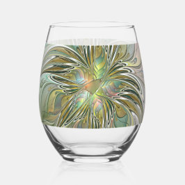 Floral Fantasy Modern Fractal Art Flower met Gold Wijnglas Zonder Voet