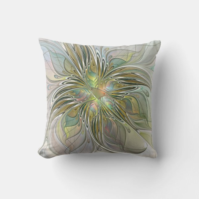 Floral Fantasy Modern Fractal Art Flower With Gold Kussen (Voorkant)