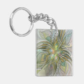 Floral Fantasy Modern Fractal Art Flower With Gold Sleutelhanger (Voorkant Links)