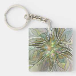 Floral Fantasy Modern Fractal Art Flower With Gold Sleutelhanger