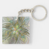 Floral Fantasy Modern Fractal Art Flower With Gold Sleutelhanger (Achterkant)
