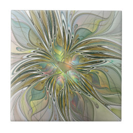 Floral Fantasy Modern Fractal Art Flower With Gold Tegeltje