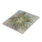 Floral Fantasy Modern Fractal Art Flower With Gold Tegeltje (Zijkant)