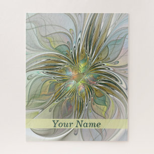 Floral Fantasy Modern Fractal Flower W. Gold Name Legpuzzel