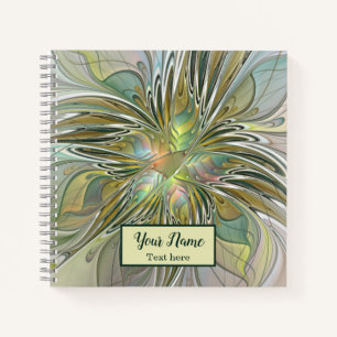 Floral Fantasy Modern Fractal Flower W. Gold Name Notitieboek