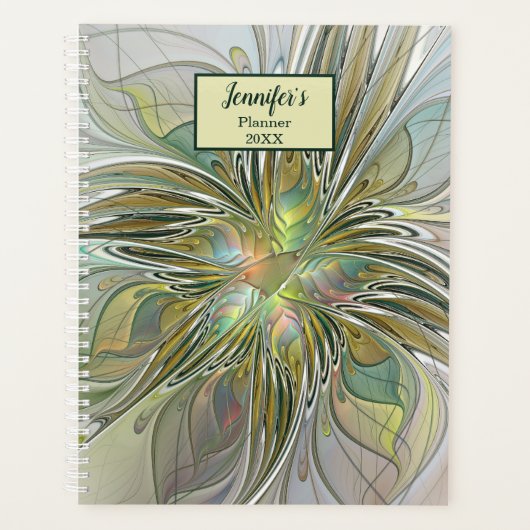 Floral Fantasy Modern Fractal Flower W. Gold Name Planner (Voorkant)