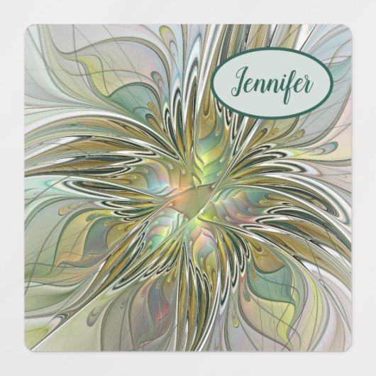 Floral Fantasy Moderne Fractal Bloem W. Gouden Tek Labels (Design 1)