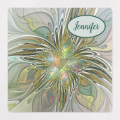 Floral Fantasy Moderne Fractal Bloem W. Gouden Tek Labels (Design 2)