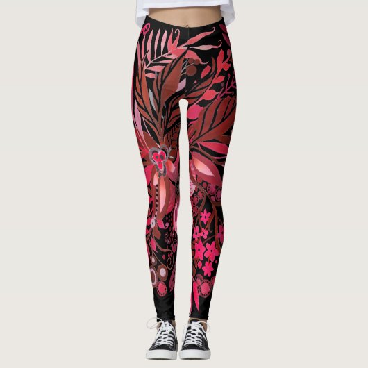 Floral Fantasy Ruby Red Leggings (Voorkant)