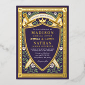 Floral Fantasy Swords Shield Monogram Wedding Folie Uitnodiging (Voorkant)