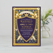 Floral Fantasy Swords Shield Monogram Wedding Folie Uitnodiging (Staand Voorkant)