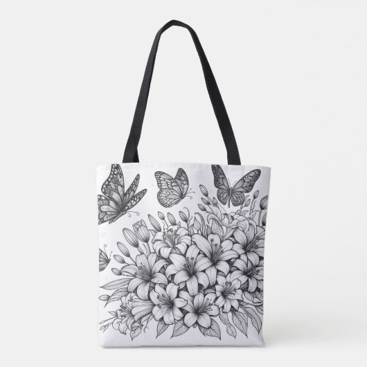 Floral Fantasy Vlinderkleuring Tote Bag (Achterkant)