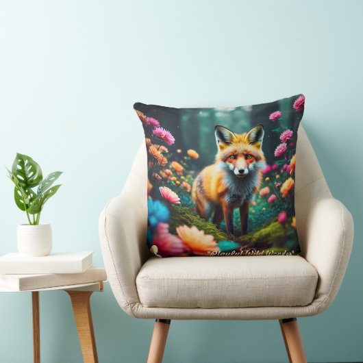 "Floral Fantasy with Fox" Kussen (Stoel)